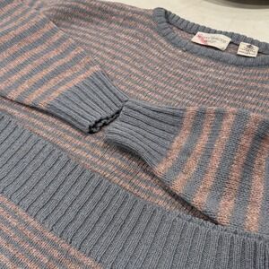 Gianni Versace design Vintage Shetland Wool Sweater Taupe/Blue Stripe Unisex MED